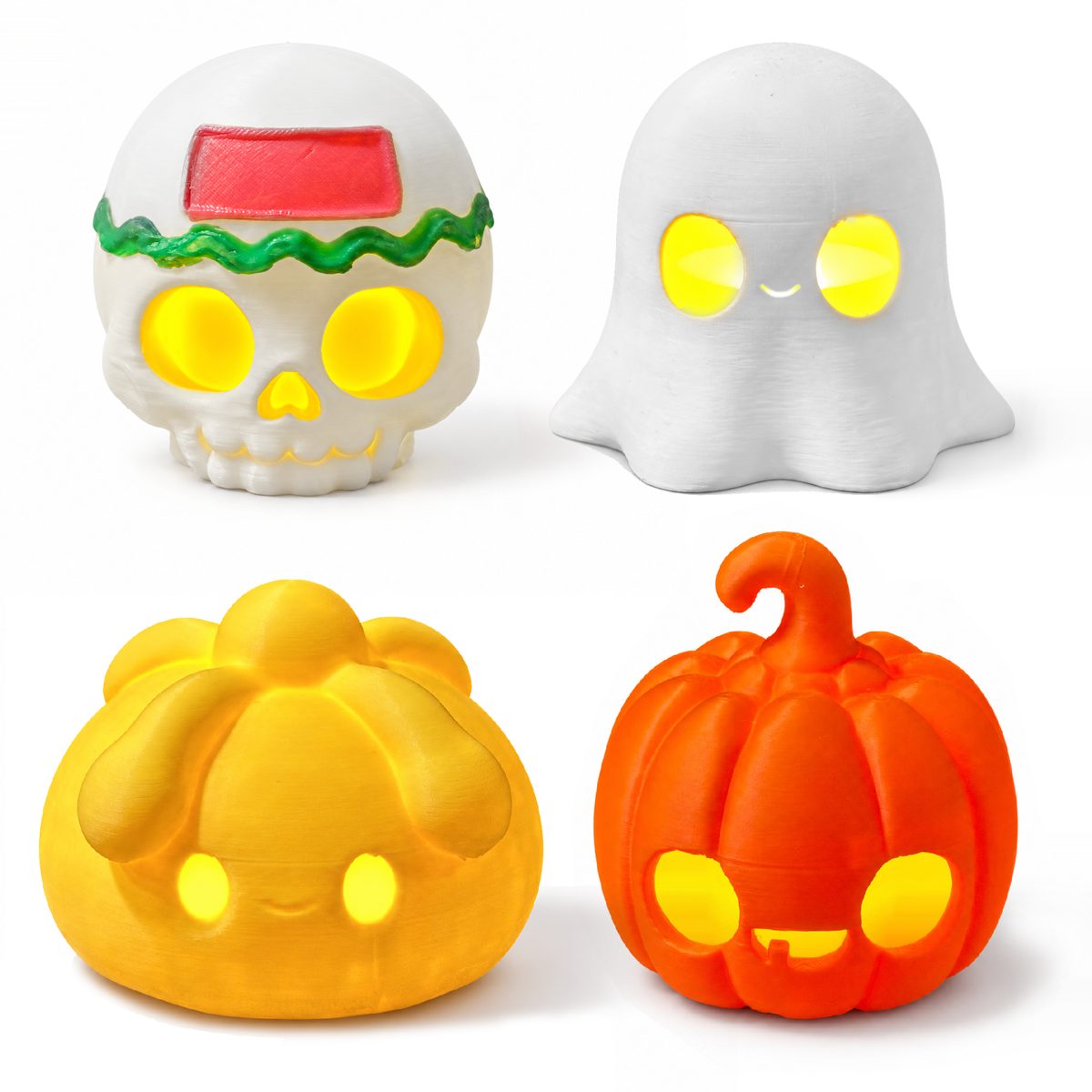 4 Lamparitas Kawaii 3D - Día de Muertos (Halloween)